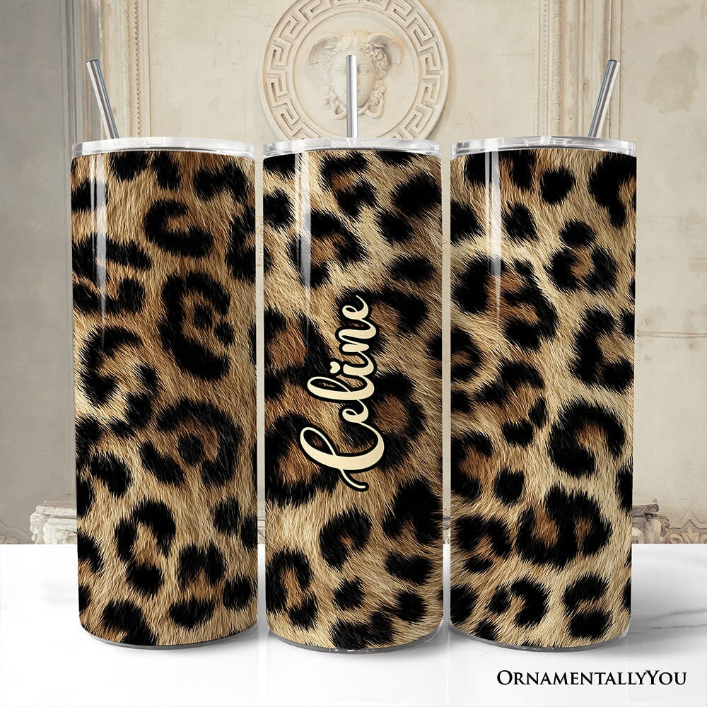 Wild Leopard Spot Pattern 20oz Personalized Tumbler With Lid and Stainless Steel Straw, Stylish Wildlife Gift Cup Tumbler OrnamentallyYou Customized 