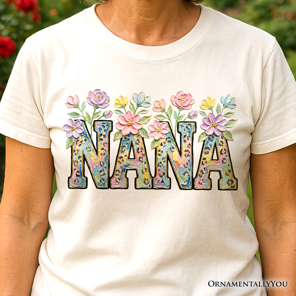 Wildflower Nana Floral Printed Faux Oil Paint T-Shirt, Mother's Day Grandmother Tee