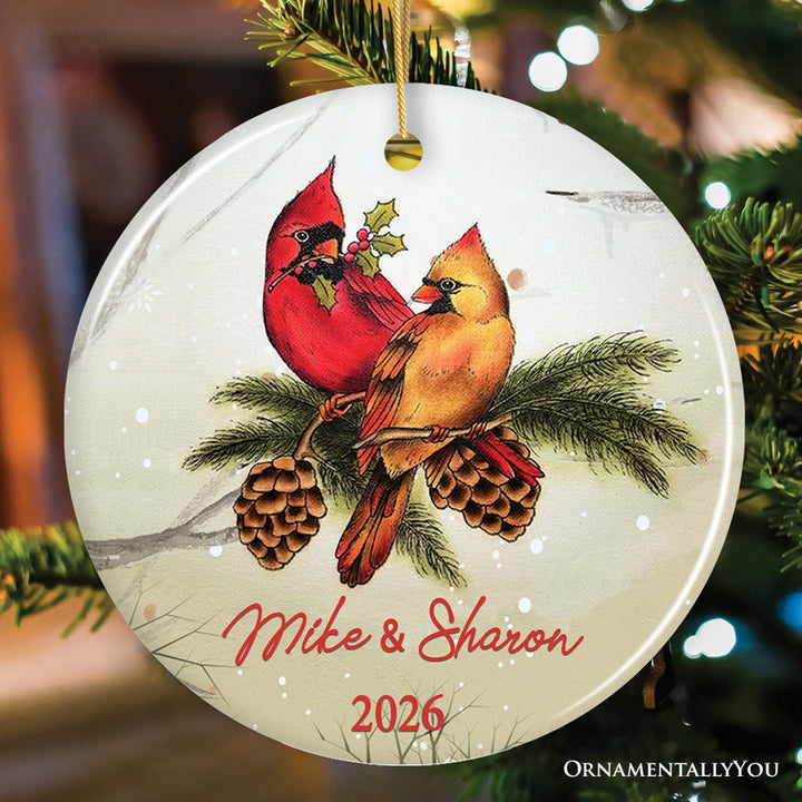Winter Cardinal Couple Personalized Ornament