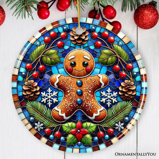 Winter Woodland Gingerbread Man Ornament, Cozy Yuletide Companion for Christmas Decor Ceramic Ornament OrnamentallyYou Circle 