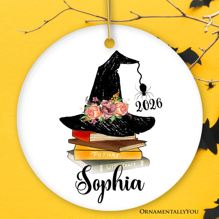 Witch Hat and Books Theme Customized Girls Ornament Ceramic Ornament OrnamentallyYou Circle 