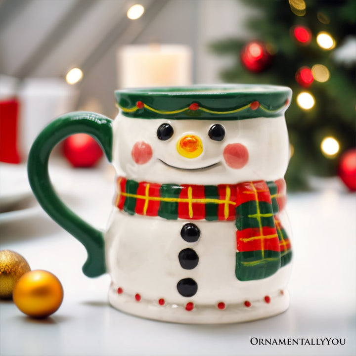 (Pre-Order) Wonderful Plaid Scarf Snowman 4" Ceramic Mug, Kitchen Christmas Drinkware Decoration Mugs OrnamentallyYou 