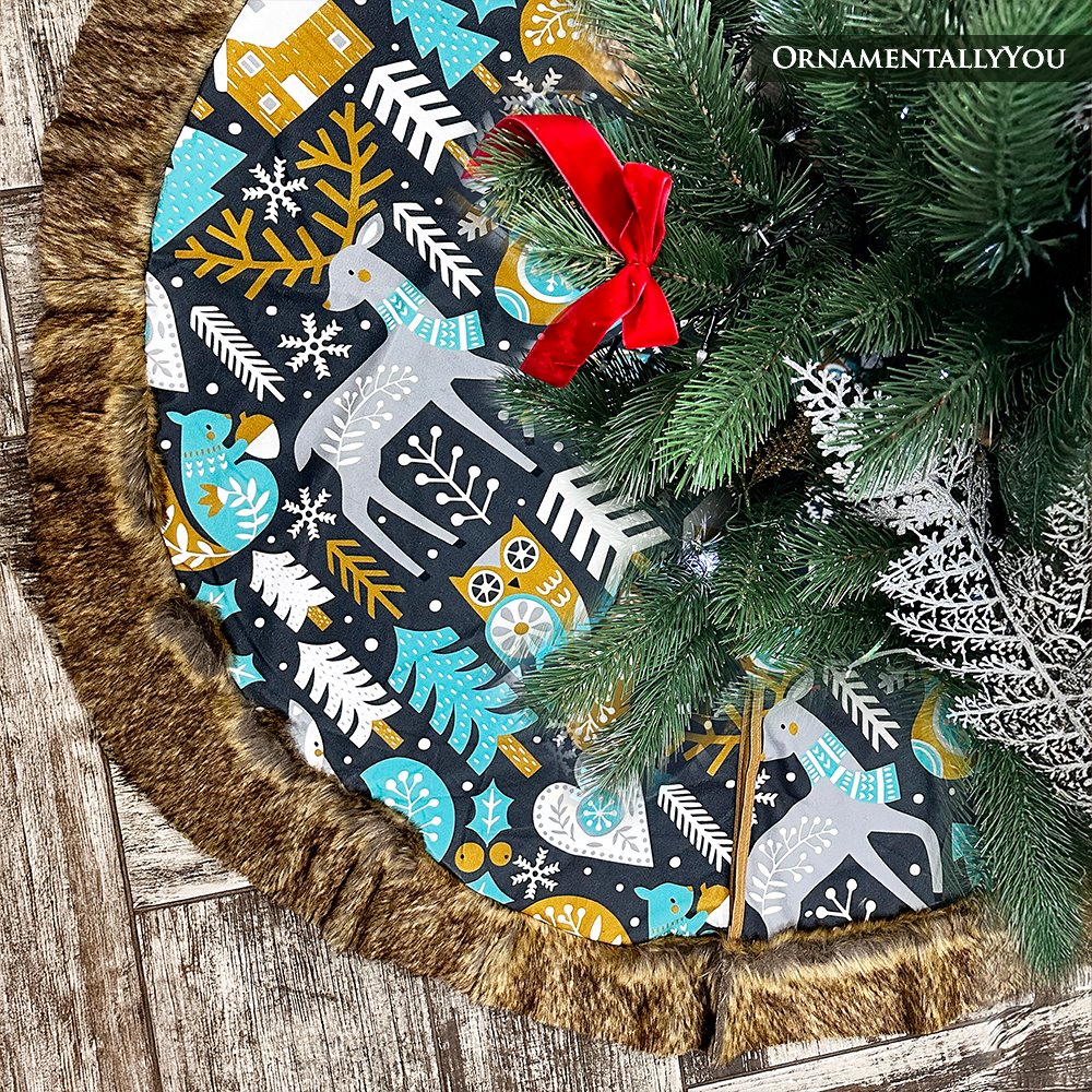 Woodland Animal Scandinavian Folk Christmas Tree Skirt Tree Skirt Nantong Prince Home Fashion Co., Ltd. 48 Inches 