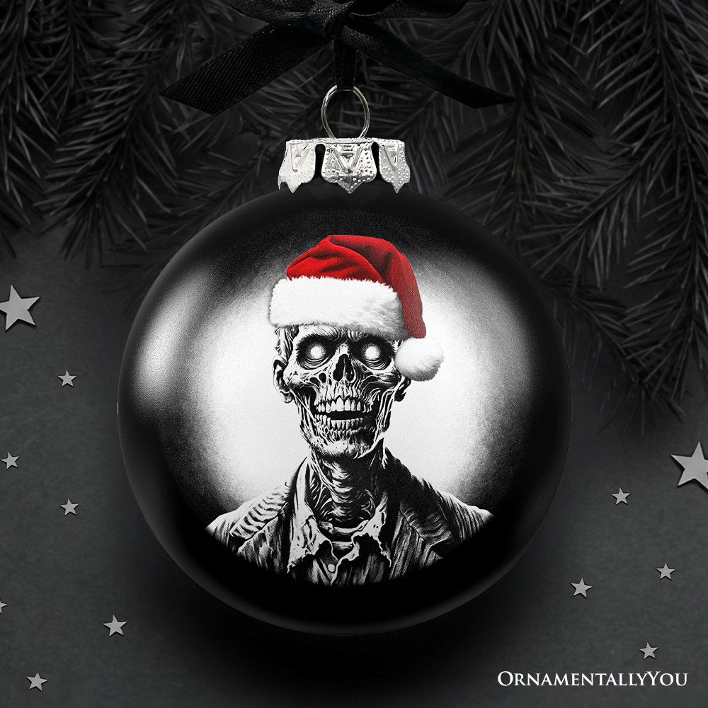 (Pre-Order) Zombie Christmas Spooky Portrait Glass Ornament, Black Horror Halloween Tree Decoration Round Glass Ball Ornament OrnamentallyYou 