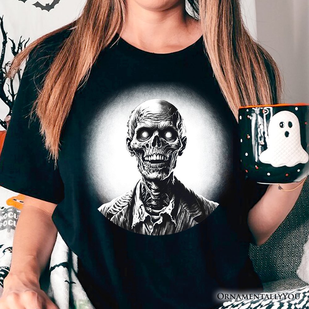 Zombie Spooky Portrait T-Shirt, Horror Villain Theme Halloween Tee T-Shirts OrnamentallyYou 