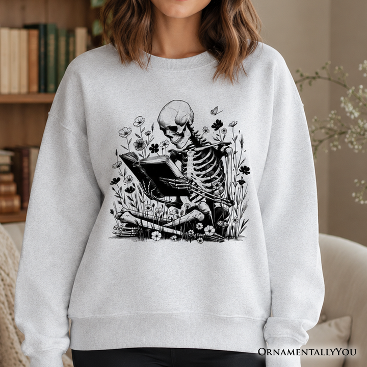 Gothic Reading Skeleton Sweatshirt, Floral Halloween Sweater for Spooky Bookworms