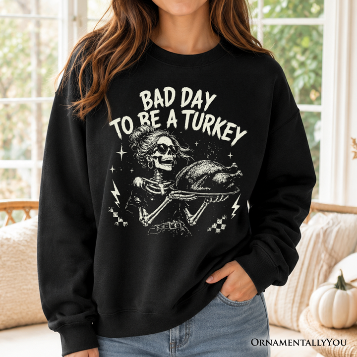 Bad Day to Be a Turkey Sweatshirt, Funny Vintage Thanksgiving Skeleton Sweater