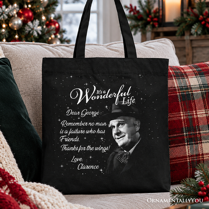 Clarence the Angel Dear George Quote Christmas Tote Bag, Wonderful Life Gift Shopper