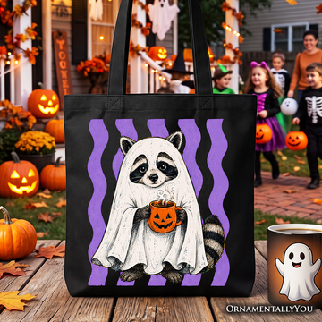 Ghost Costume Raccoon Tote Bag, Halloween Pumpkin Coffee Mug Gift Shopper
