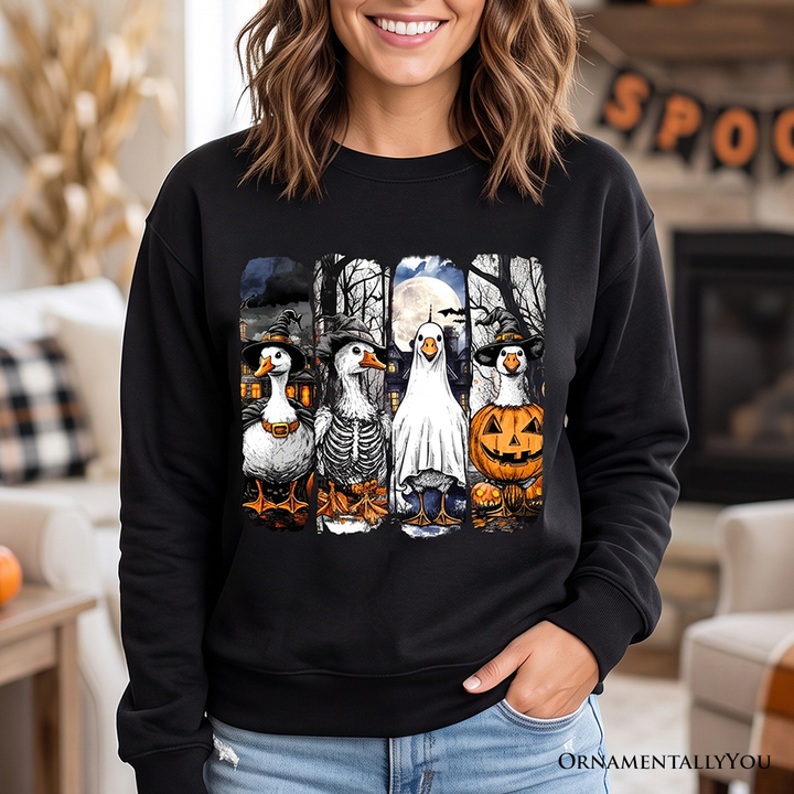 Halloween Goose in Costume Sweatshirt, Spooky Fall Geese Sweater for Bird Enjoyers
