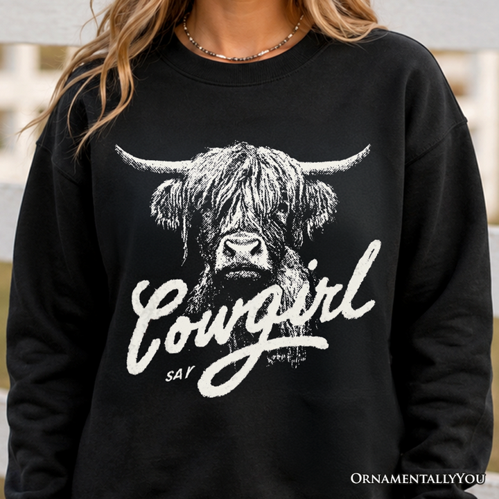 Highland Cow Vintage Cowgirl Sweatshirt, Western Country Sweater For Women