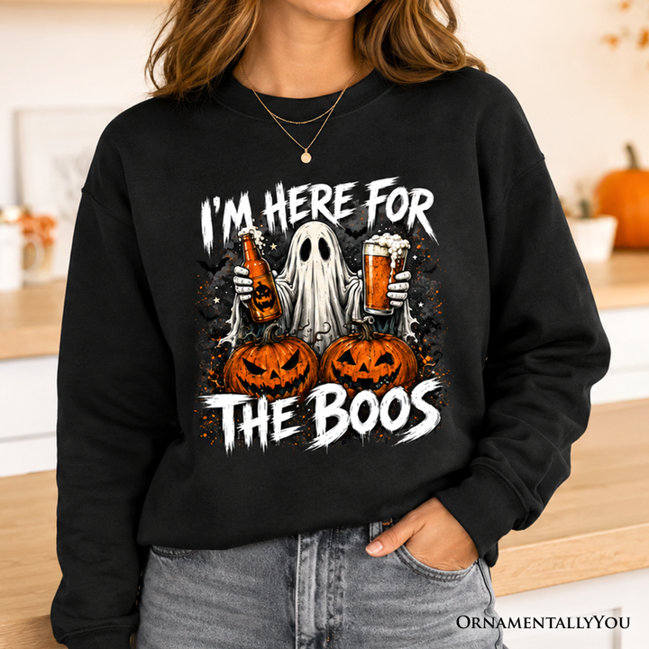 I'm Here for the Boos Ghost Sweatshirt, Funny Halloween Beer Pumpkin Sweater