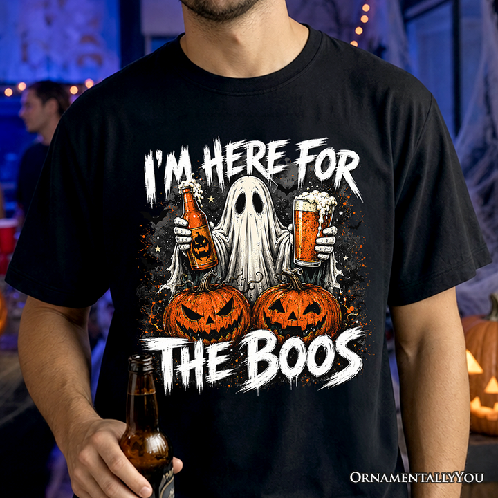 I’m Here for the Boos Ghost T-Shirt, Funny Halloween Beer Pumpkin Tee