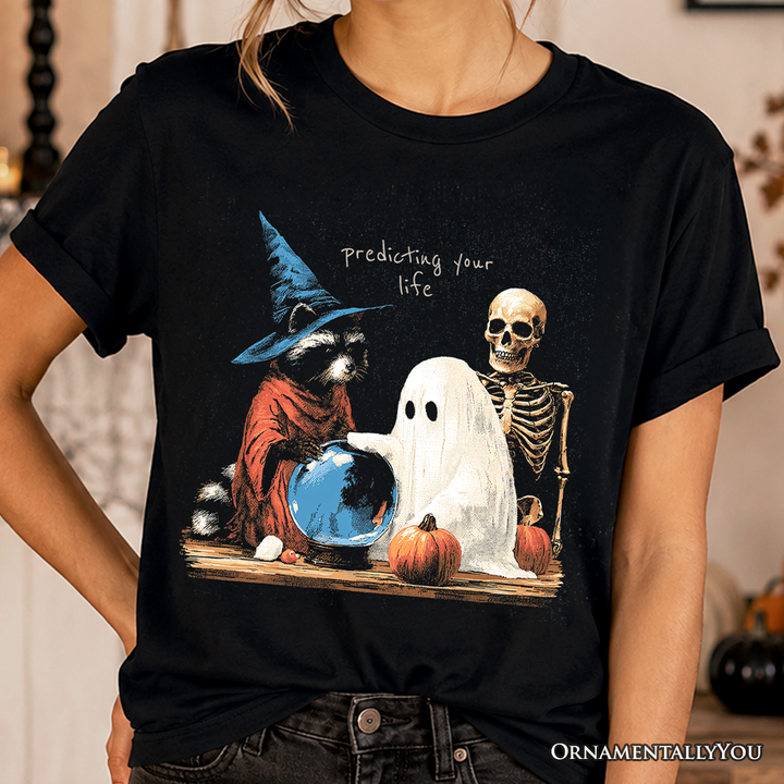 Predicting Your Life Witch Racoon T-Shirt, Vintage Halloween Ghost Skeleton Fortune Teller Tee