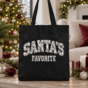 Santa’s Favorite Faux Mirrored Christmas Tote Bag, Disco Sparkle Holiday Gift Shopper