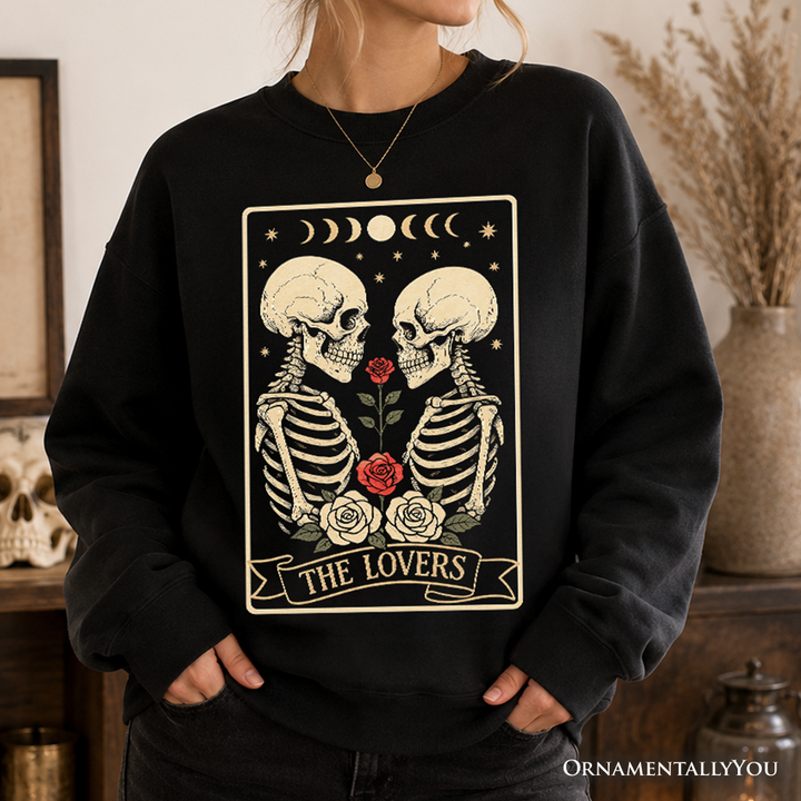 Skeleton The Lovers Sweatshirt, Tarot Card Gothic Moon Phases Rose Sweater