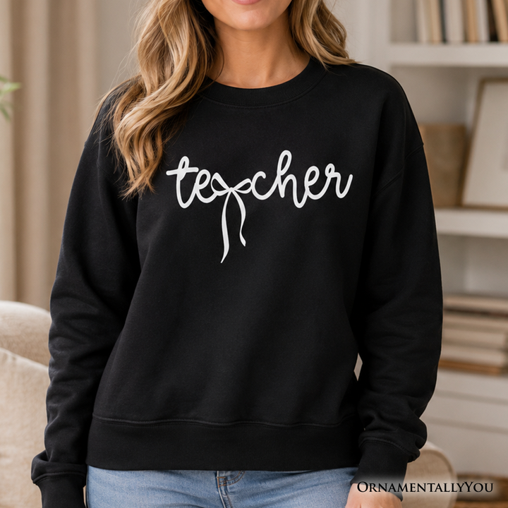 Teacher Coquette Bow Sweatshirt, Minimalist Back to School Sweater