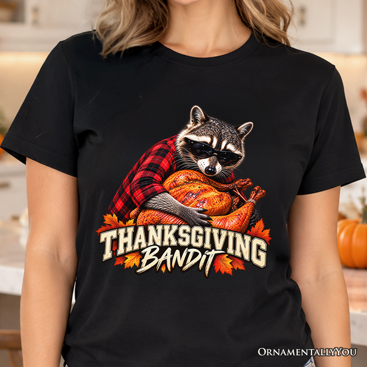 Thanksgiving Bandit Raccoon T-Shirt, Funny Turkey Autumn Fall Tee
