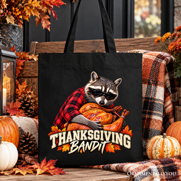 Thanksgiving Bandit Raccoon Tote Bag, Funny Turkey Autumn Fall Gift Shopper
