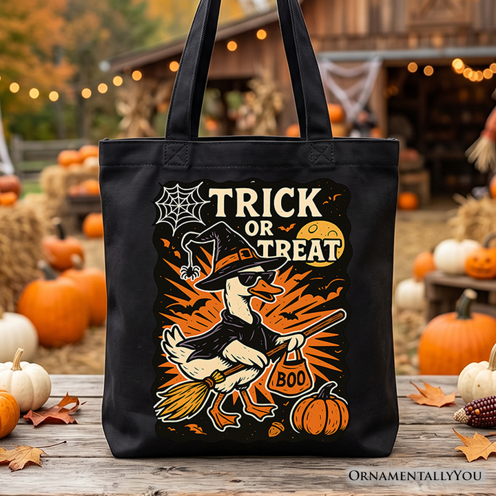 Trick or Treat Goose Tote Bag, Vintage Halloween Witch Gift Shopper for October
