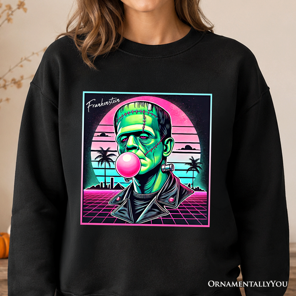 Vaperwave Frankenstein Retro Neon Horror Sweatshirt, Synthwave 80's Styled Classic Halloween Sweater