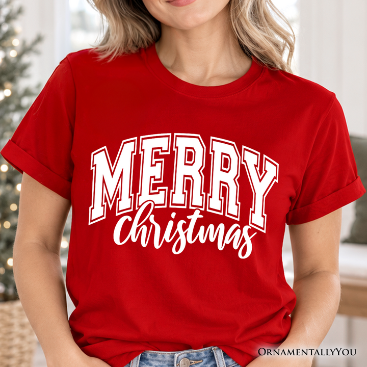 Merry Christmas Collegiate T-Shirt, Classic Holiday Typography Tee
