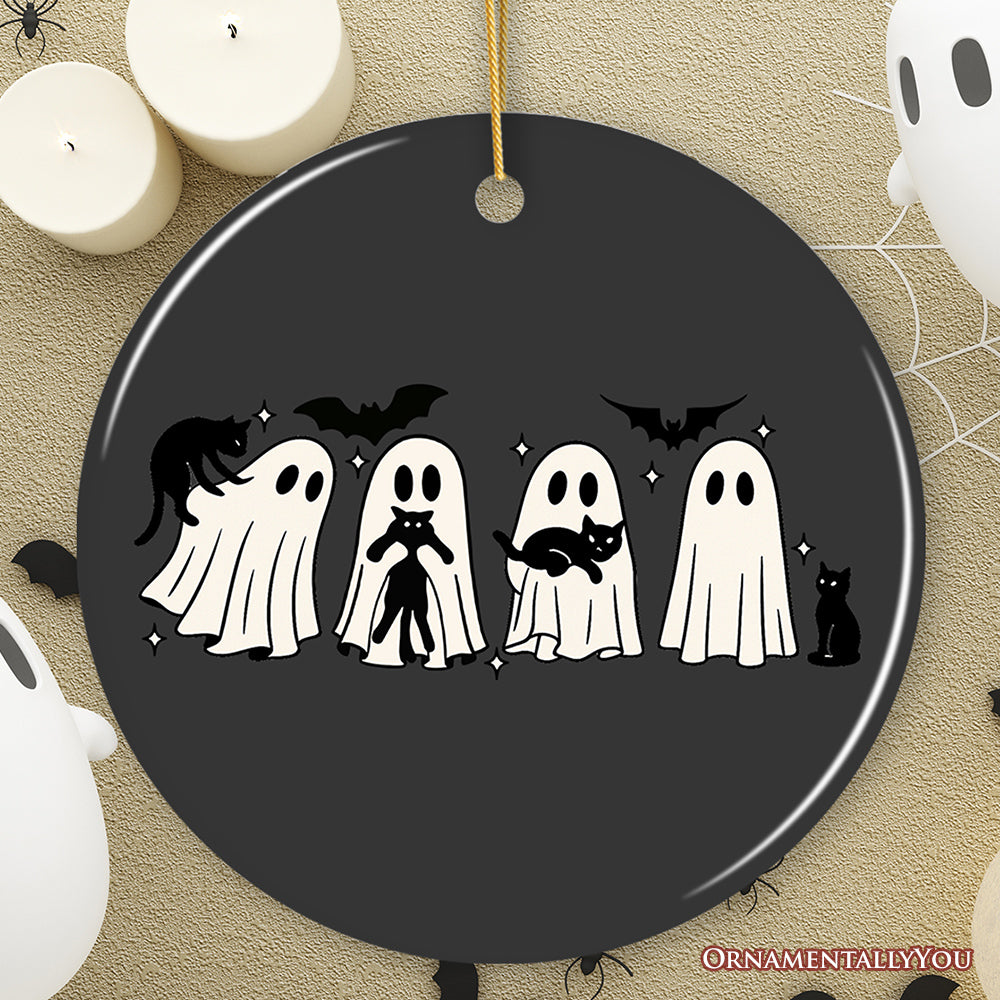 Ghosts and Cats Spooky Ornament, Whimsical Halloween Autumn Season Tree Decor