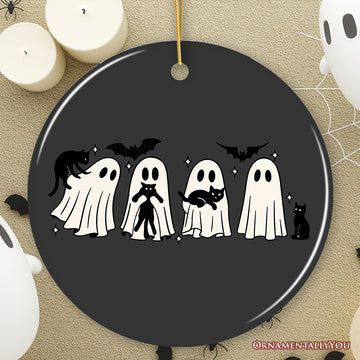 Ghosts and Cats Spooky Ornament, Whimsical Halloween Autumn Season Tree Decor