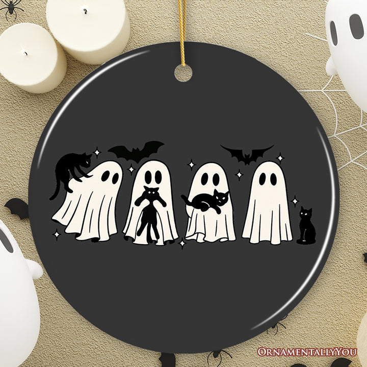 Ghosts and Cats Spooky Ornament, Whimsical Halloween Autumn Season Tree Decor
