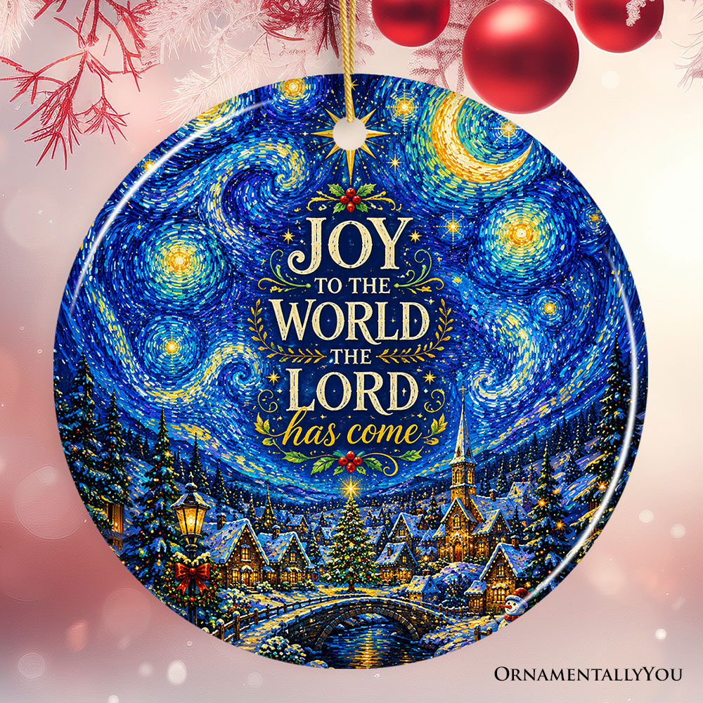 Joy to the World Starry Night Village Ornament, Christian Christmas Carol Tree Decor
