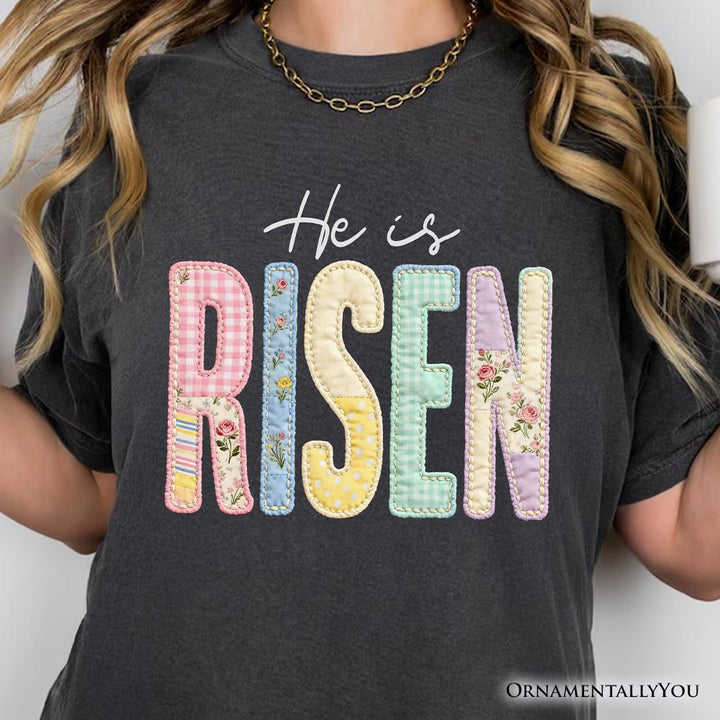 He Is Risen Printed Faux Embroidered Christian T-Shirt, Cute Religious Flowers Tee T-Shirts OrnamentallyYou 