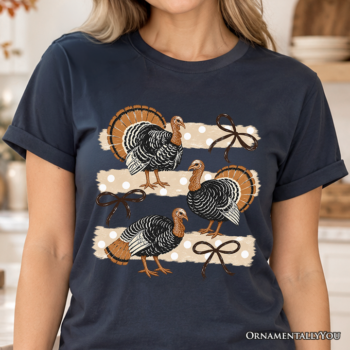 Turkey Bow Thanksgiving T-Shirt, Coquette Fall Tee