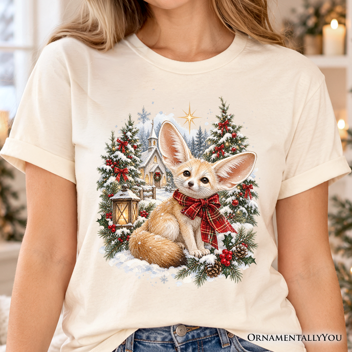 Church Fennec Fox Christmas T-Shirt, Winter Holiday Animal Tee