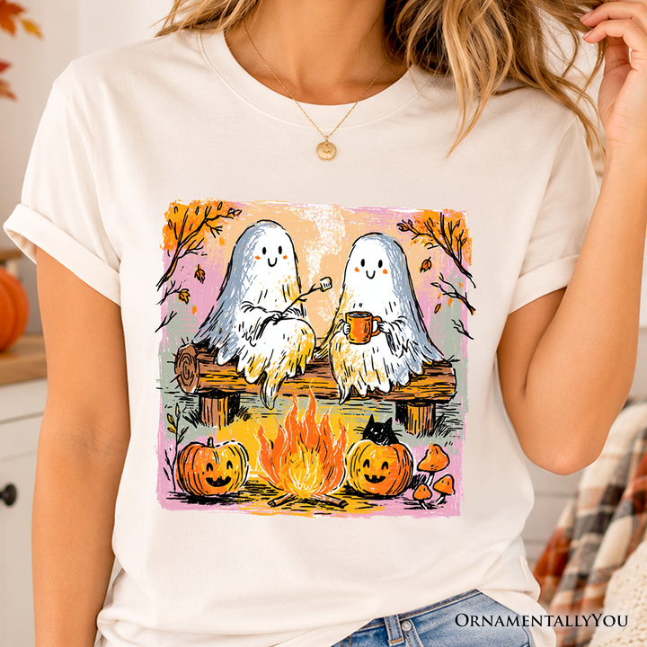 Cozy Campfire Ghosts T-Shirt, Fall Halloween Pumpkin Tee