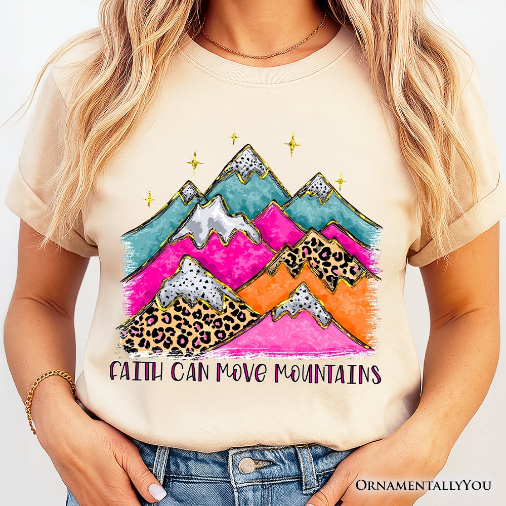 Faith Can Move Mountains Christian T-Shirt, Leopard Inspirational Tee T-Shirts OrnamentallyYou 