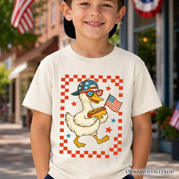 Kids 4th of July Patriotic Duck T-Shirt, Funny Youth Independence Day Tee Kid's T-Shirts OrnamentallyYou 