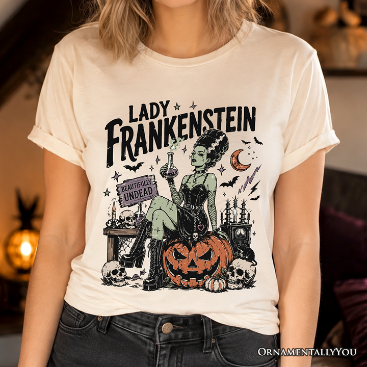 Lady Frankenstein T-Shirt, Vintage Gothic Beautifully Undead Halloween Tee