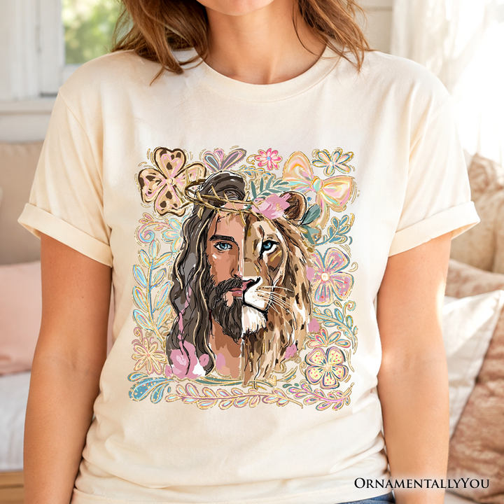 Lion of Judah Christian T-Shirt, Floral Jesus Religious Faith Tee