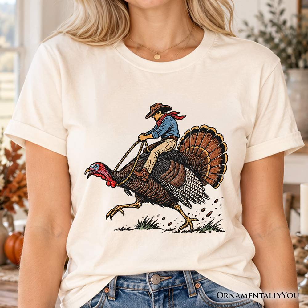 Turkey Rodeo Cowboy Thanksgiving T-Shirt, Funny Western Fall Tee