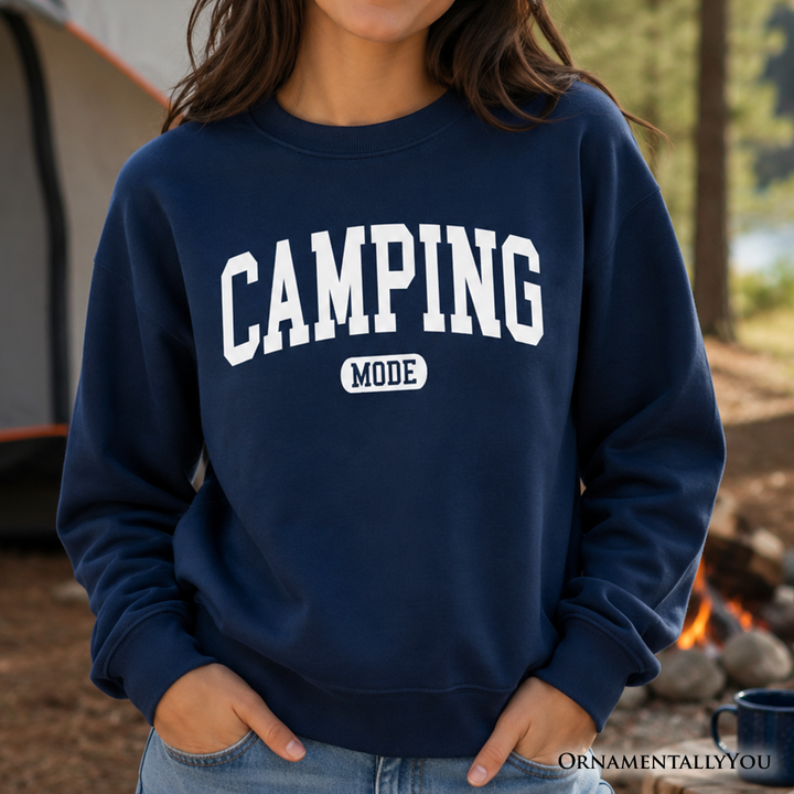 Camping Mode Varsity Sweatshirt, Minimalist Outdoors Sweater
