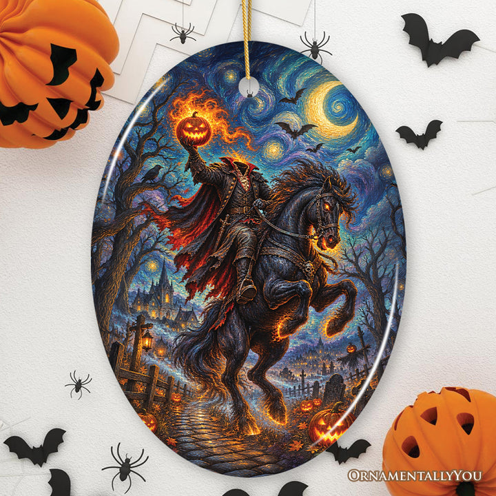 Headless Horseman Starry Night Ornament, Gothic Halloween Spooky Season Souvenir