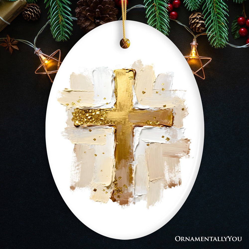 Oil Brushstroke Cross Canvas Ornament, Christian Faith Jesus Easter Gift and Tree Decor