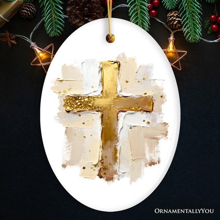 Oil Brushstroke Cross Canvas Ornament, Christian Faith Jesus Easter Gift and Tree Decor