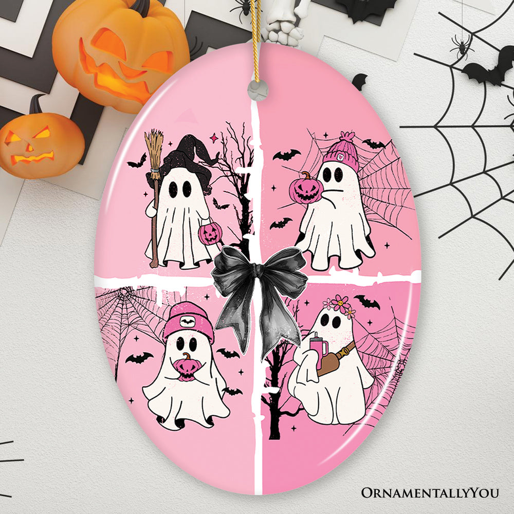 Pink Halloween Ghost Ornament, Coquette Spooky Season for Girly Aesthetic Souvenir
