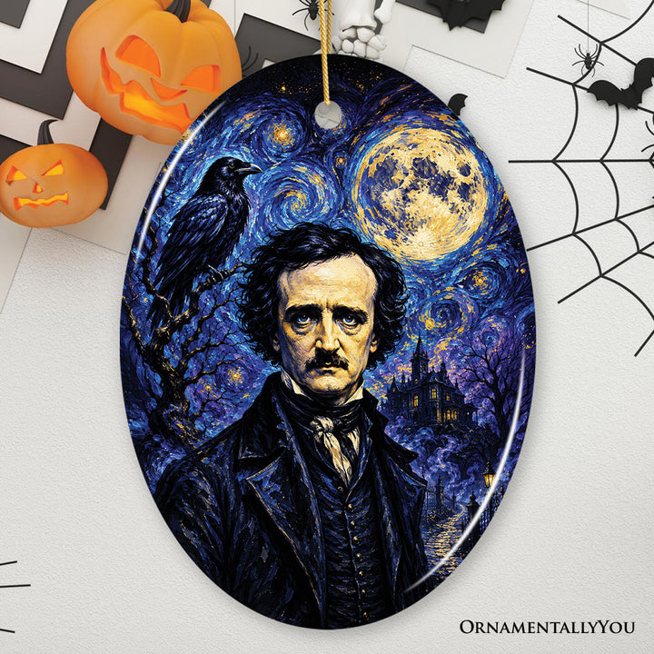 Starry Night Edgar Allan Poe Raven Ornament, Gothic Horror Book Lover Keepsake