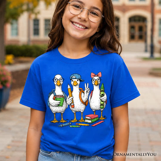 Kids Goose Back to School T-Shirt, Cute Youth Student Classroom Tee Kid's T-Shirts OrnamentallyYou 