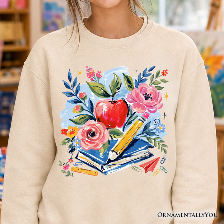 Boho Floral Teacher Sweatshirt, Watercolor Back to School Sweater