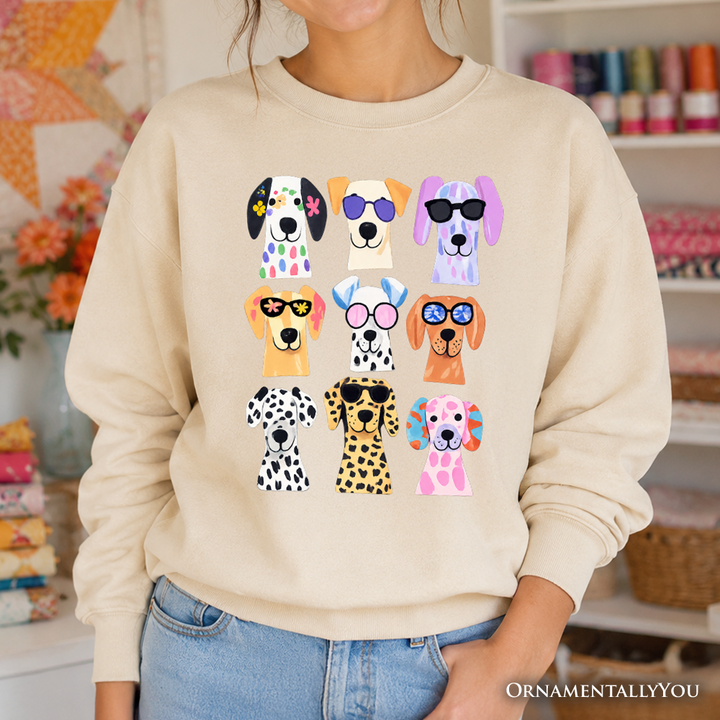 Colorful Dogs Sweatshirt, Animals Breeds Summer Sweater