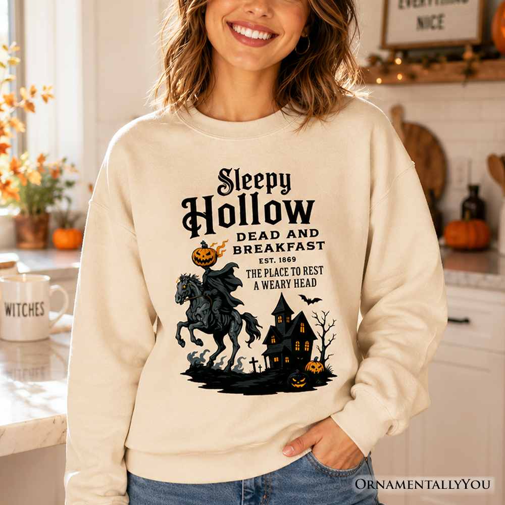 Headless Horseman Sleepy Hollow Halloween Light Sweatshirt, Dead and Breakfast Retro Sweater