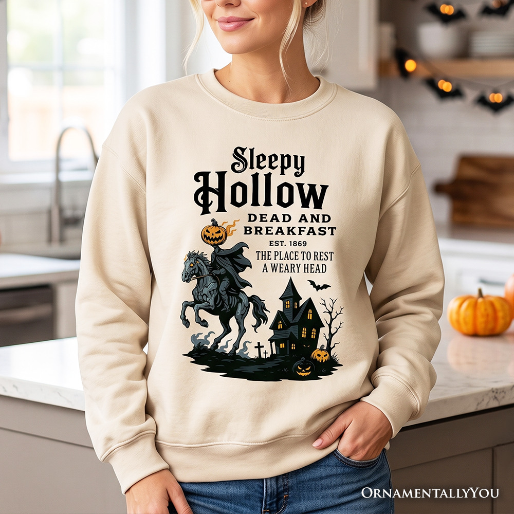 Headless Horseman Sleepy Hollow Halloween Light Sweatshirt, Dead and Breakfast Retro Sweater